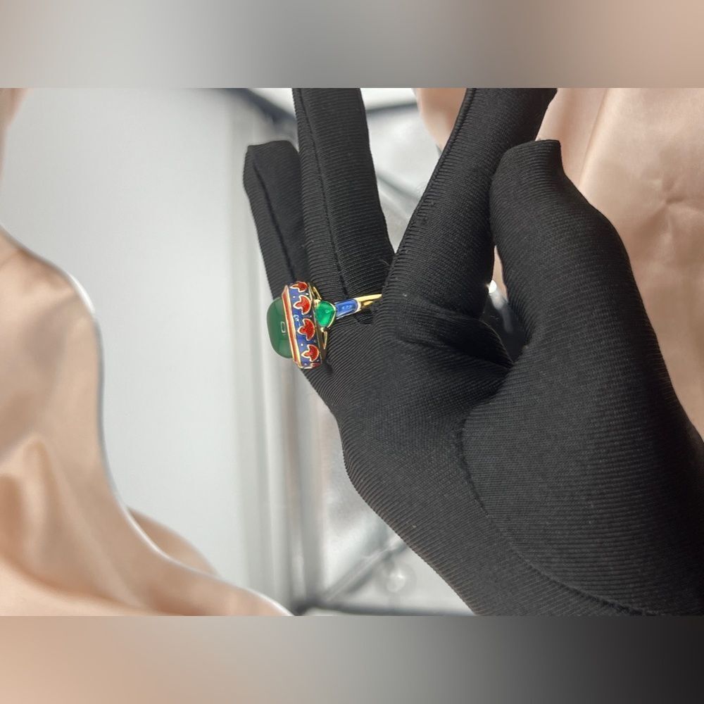 Enamel Ring with Green Stone in Oriental Style - Picture 10 of 10